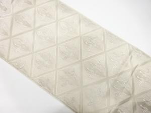 斜め格子に向かい鶴模様織り出し　袋帯